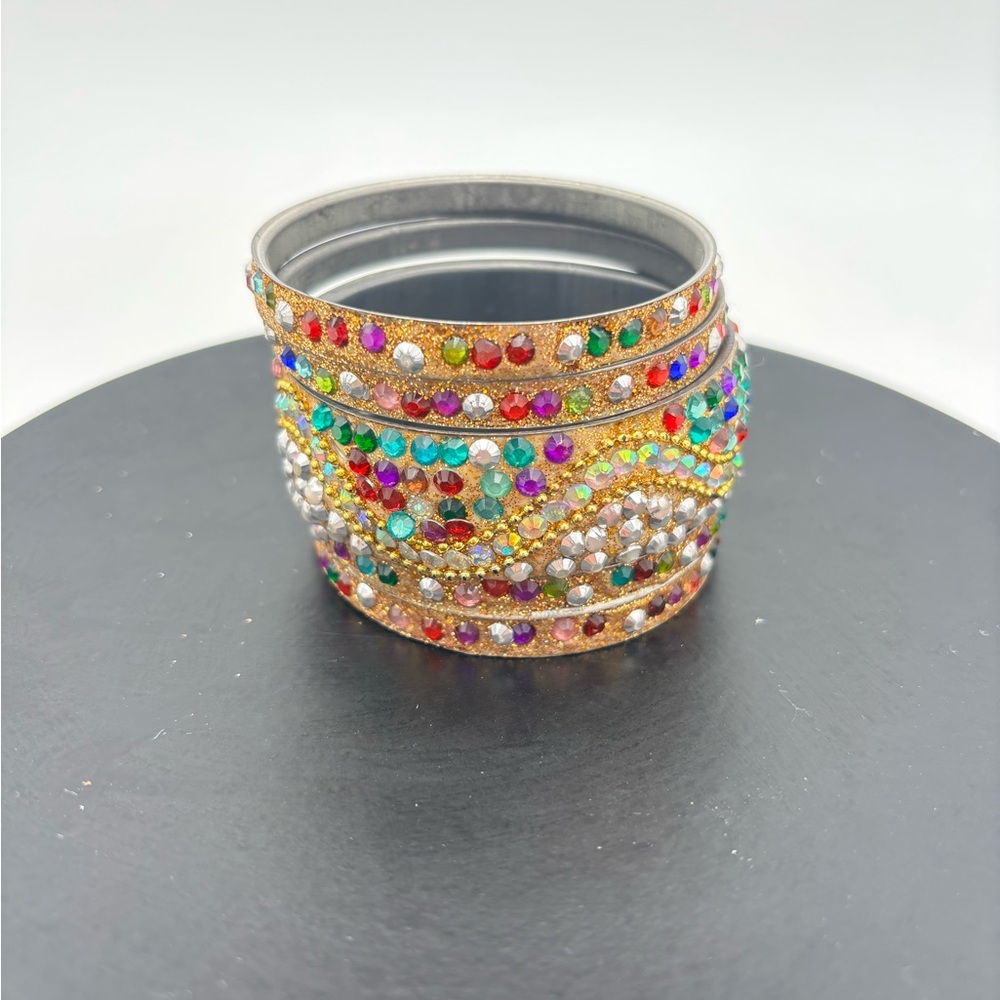 Gold Multicolor Crystal Gems Bangle Bracelet 5pc